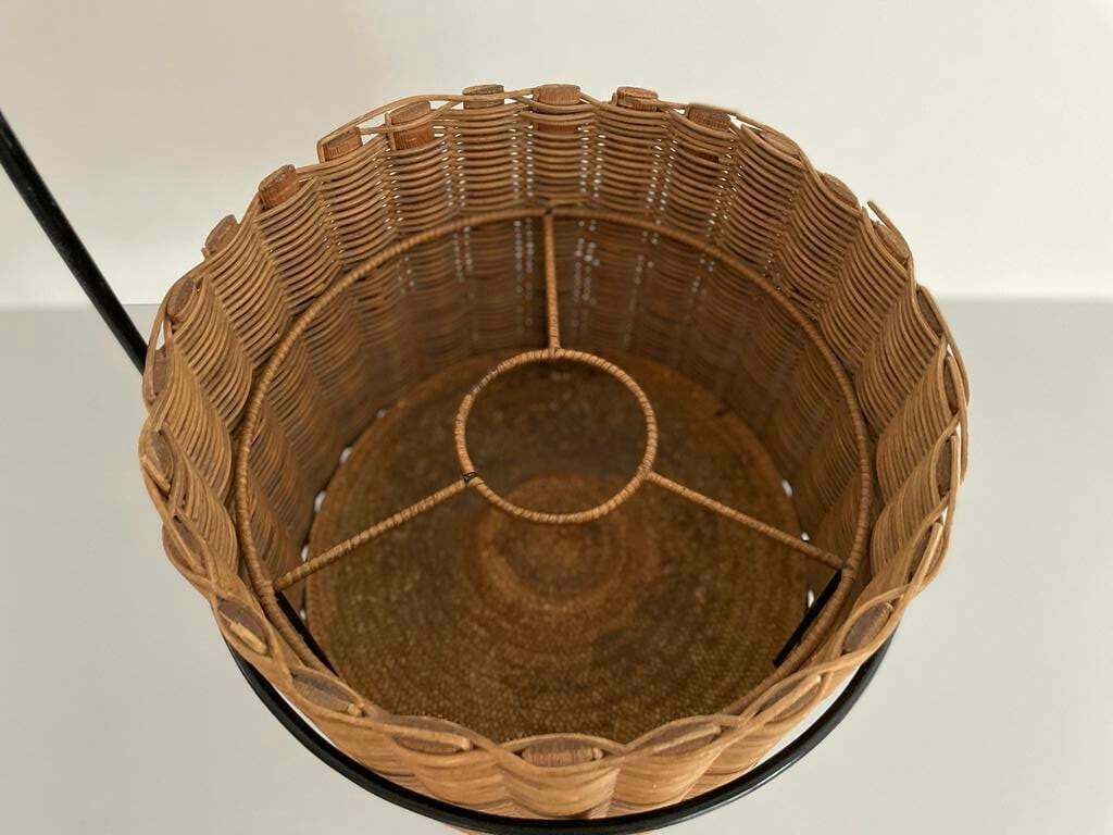 Wicker And Black Metal Round Serving Bar Cart, 1960s, Germany photo buy