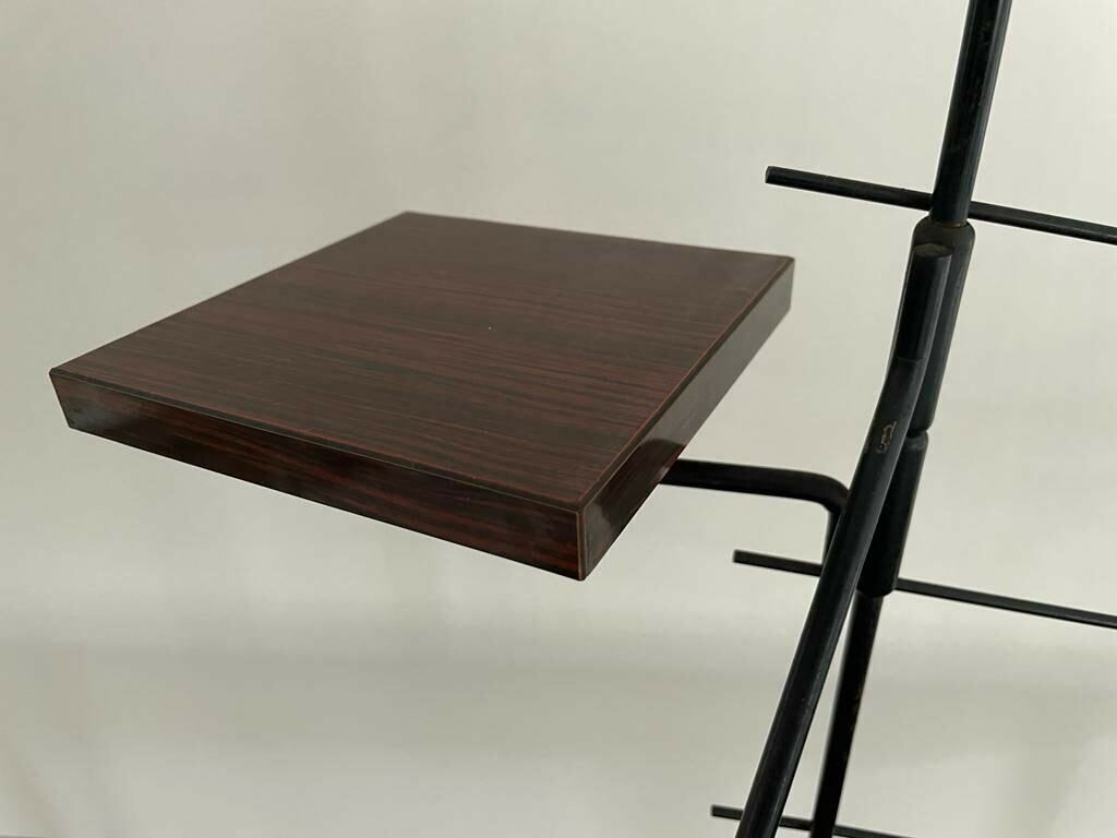 Mid Century Design Wood And Black Metal Geometric Backside Plant Stand, 1950s, France photo vinterior