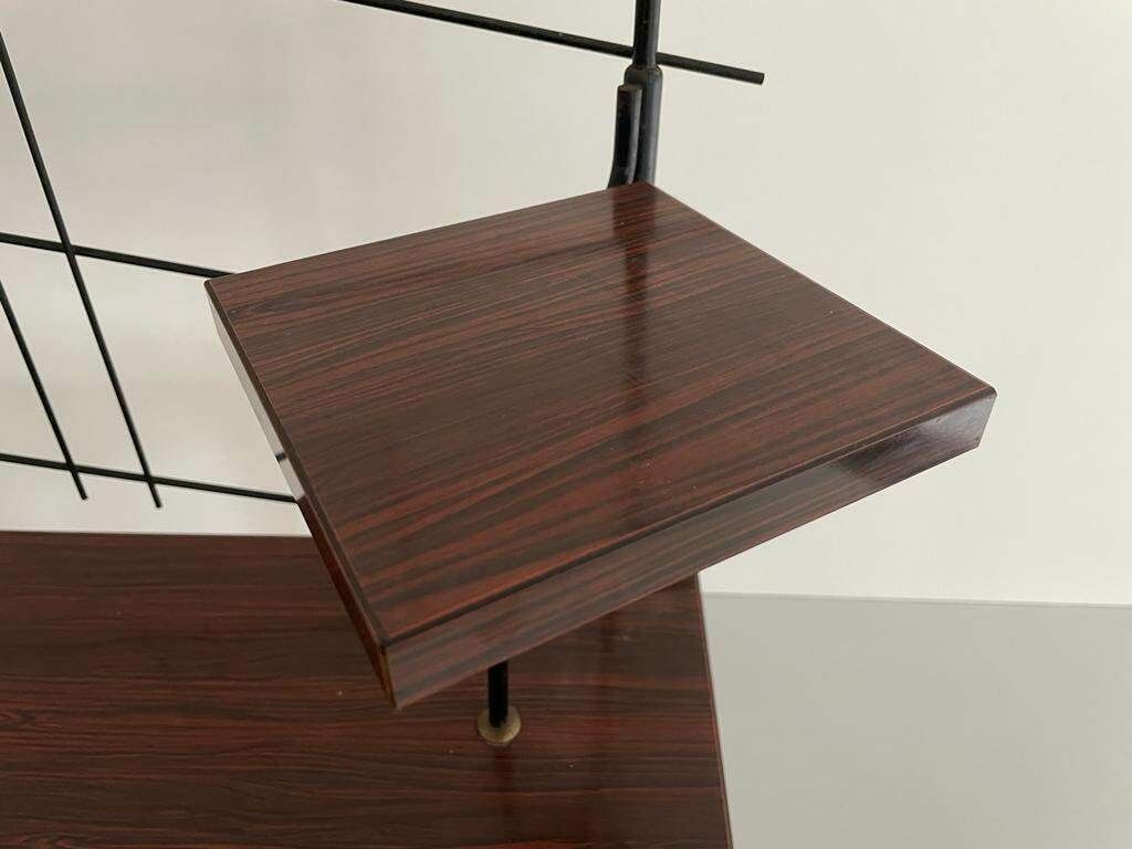 Mid Century Design Wood And Black Metal Geometric Backside Plant Stand, 1950s, France photo vintage