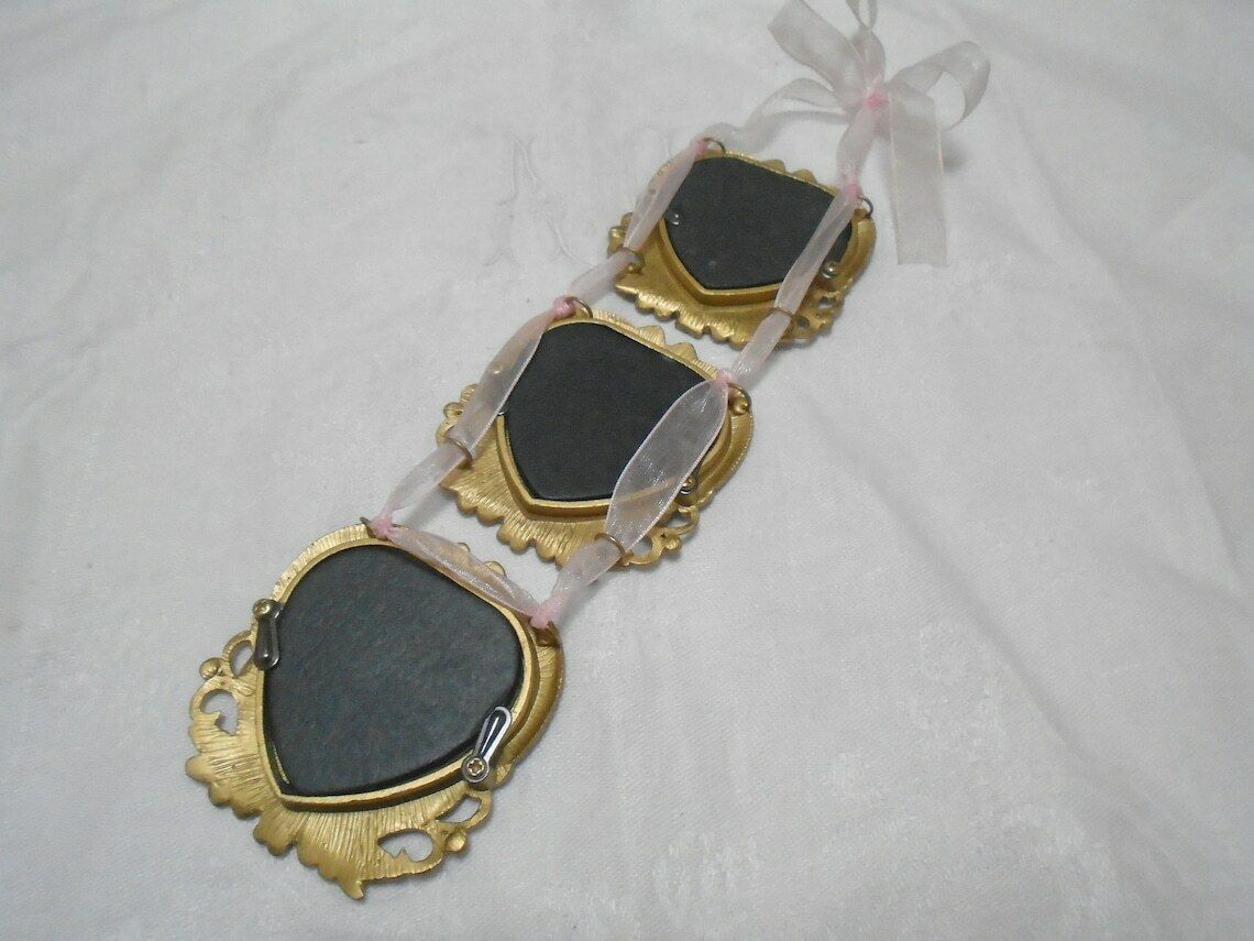 Vintage Photo Frame Trio, Heart Shaped Enameled Frames With Rhinestones, For Three photo vinterior