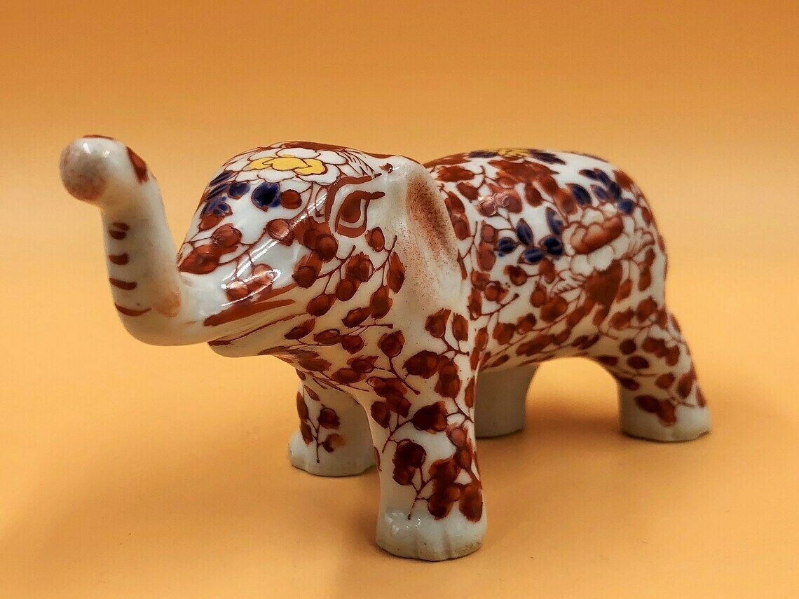 Signed Chinese Porcelain Hand Painted Imari Elephant By Yayou Zhen Cang.