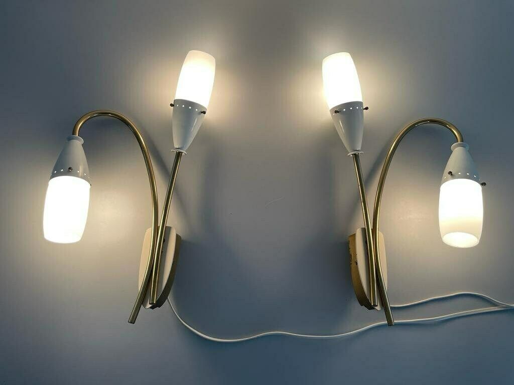 Italian Glass And White Metal Original Twin Head Sputnik Pair Of Sconces, 1950s, Italy photo furniture