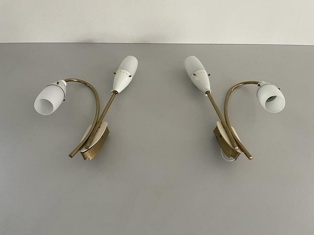 Italian Glass And White Metal Original Twin Head Sputnik Pair Of Sconces, 1950s, Italy photo Lighting