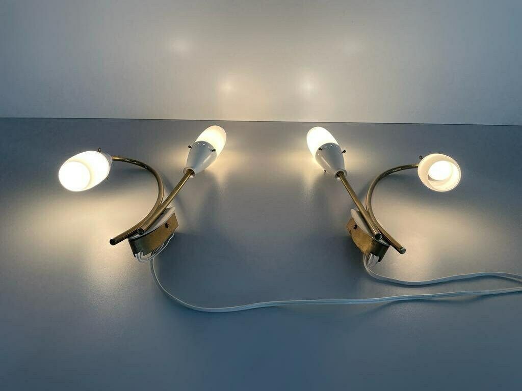 Italian Glass And White Metal Original Twin Head Sputnik Pair Of Sconces, 1950s, Italy photo vinterior
