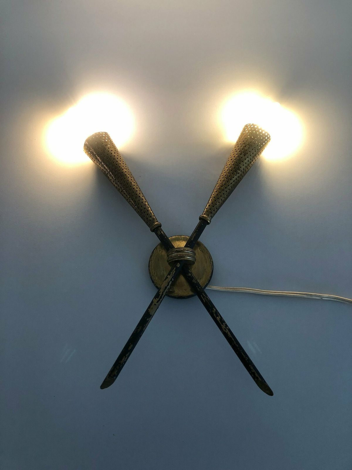 Mid Century Gold Metal Rare Single Sconce, 1950s, France photo for sale