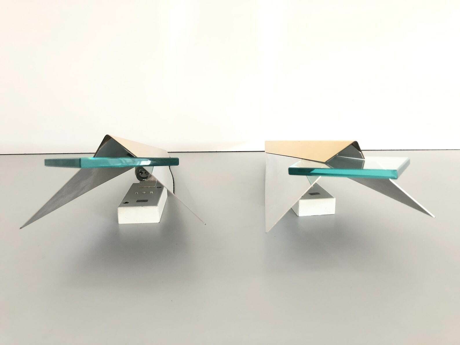 Luxurious Chrome And Gold Metal Triangle Design Pair Of Sconces By J.T. Kalmar, 1970s, Germany photo vinterior