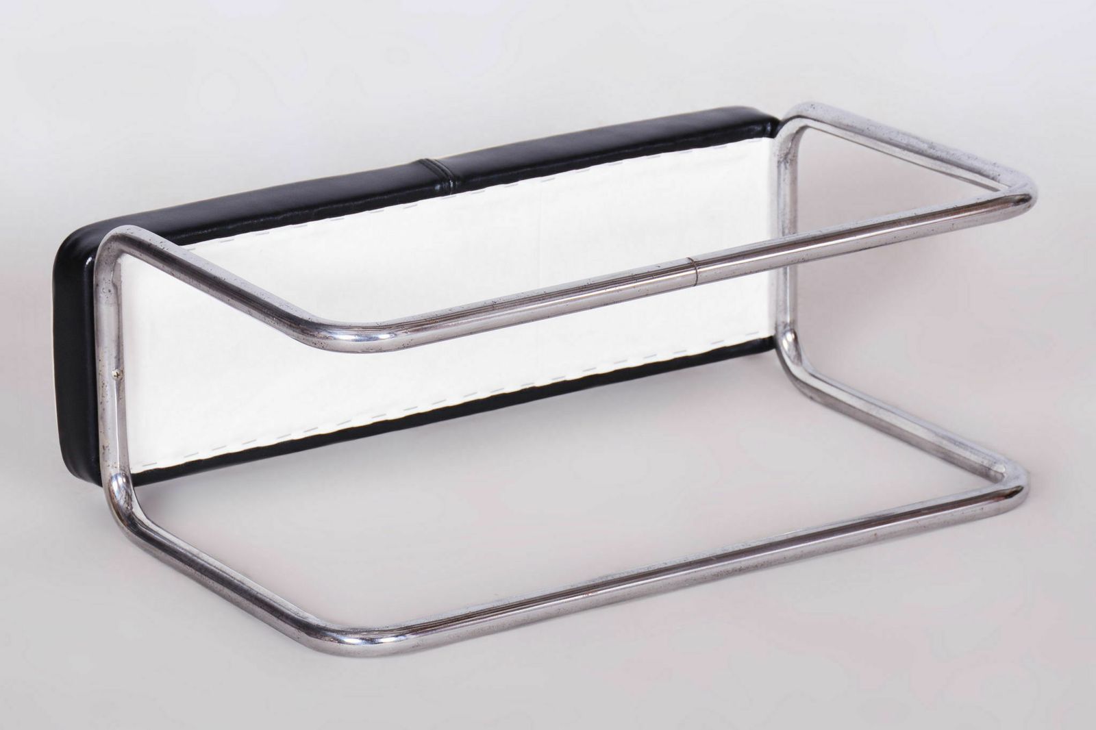 Restored Bauhaus Stool, High Quality Italian Leather, Chrome, Czechia, 1930s photo for sale