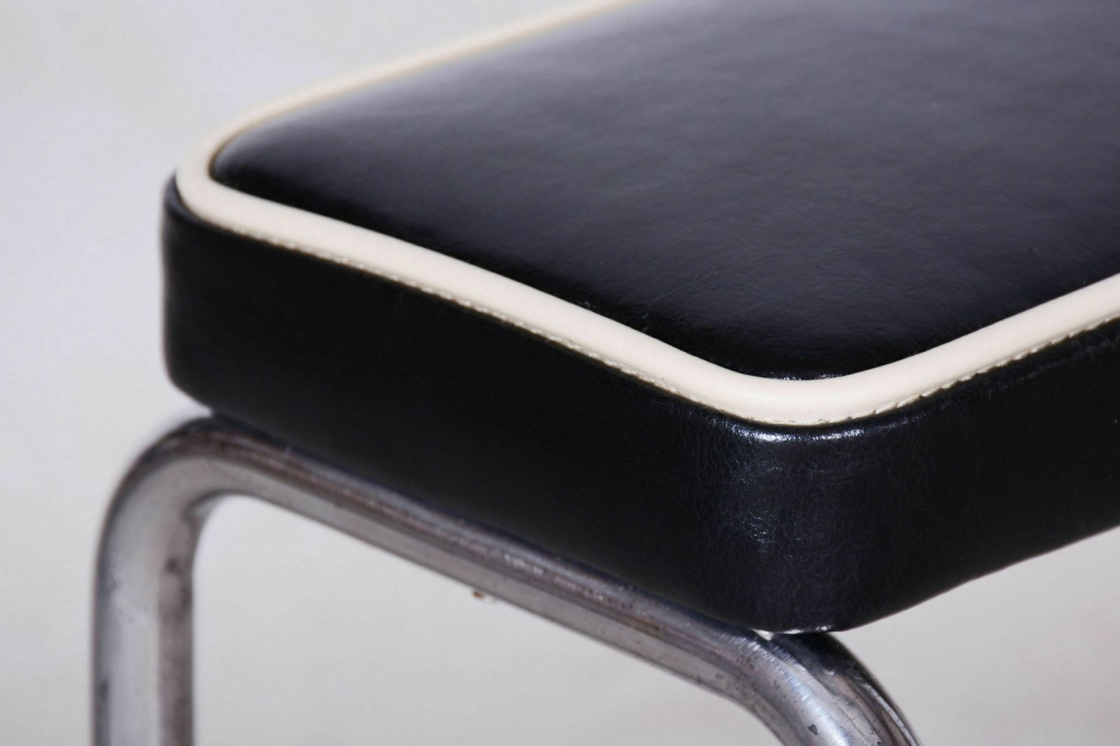 Restored Bauhaus Stool, High Quality Italian Leather, Chrome, Czechia, 1930s photo Furniture