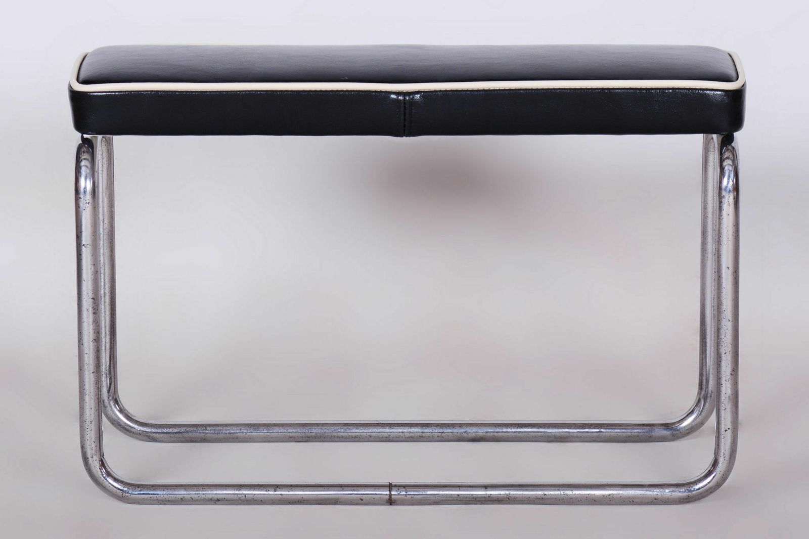 Restored Bauhaus Stool, High Quality Italian Leather, Chrome, Czechia, 1930s photo vinterior