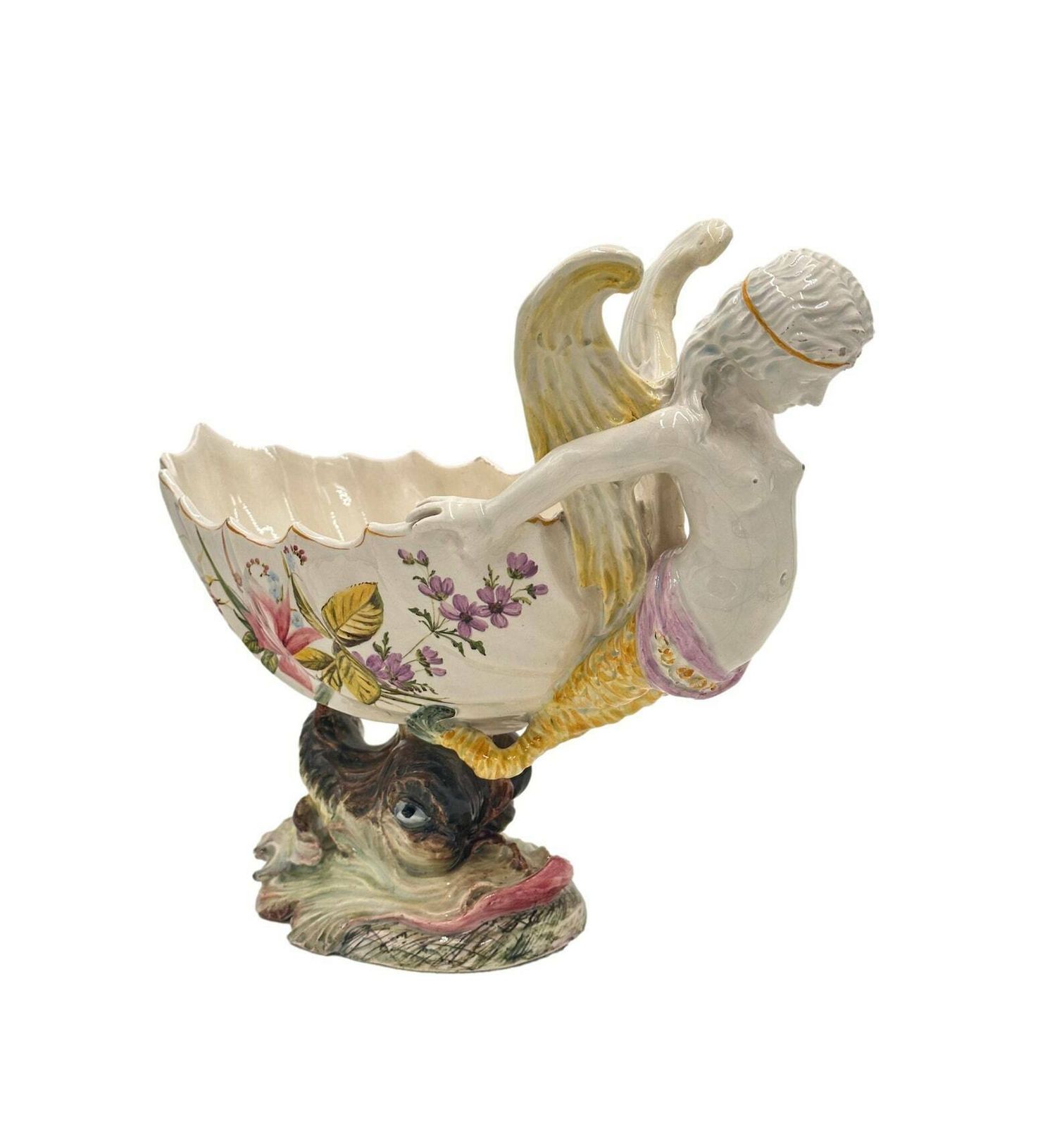 Italian Majolica Nove Centerpiece Bowl Mermaid