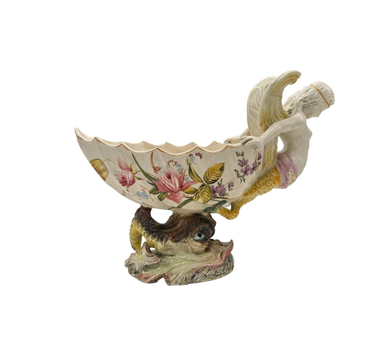Italian Majolica Nove Centerpiece Bowl Mermaid photo furniture