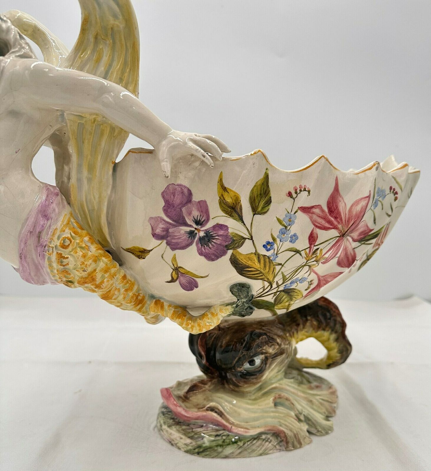 Italian Majolica Nove Centerpiece Bowl Mermaid photo vinterior