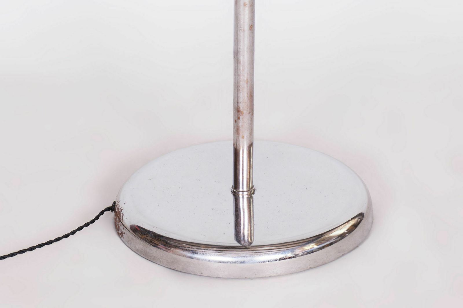 Restored Bauhaus Floor Lamp, Steel, Milk Glass, Adjustable Height, Czech, 1930s photo 900.0