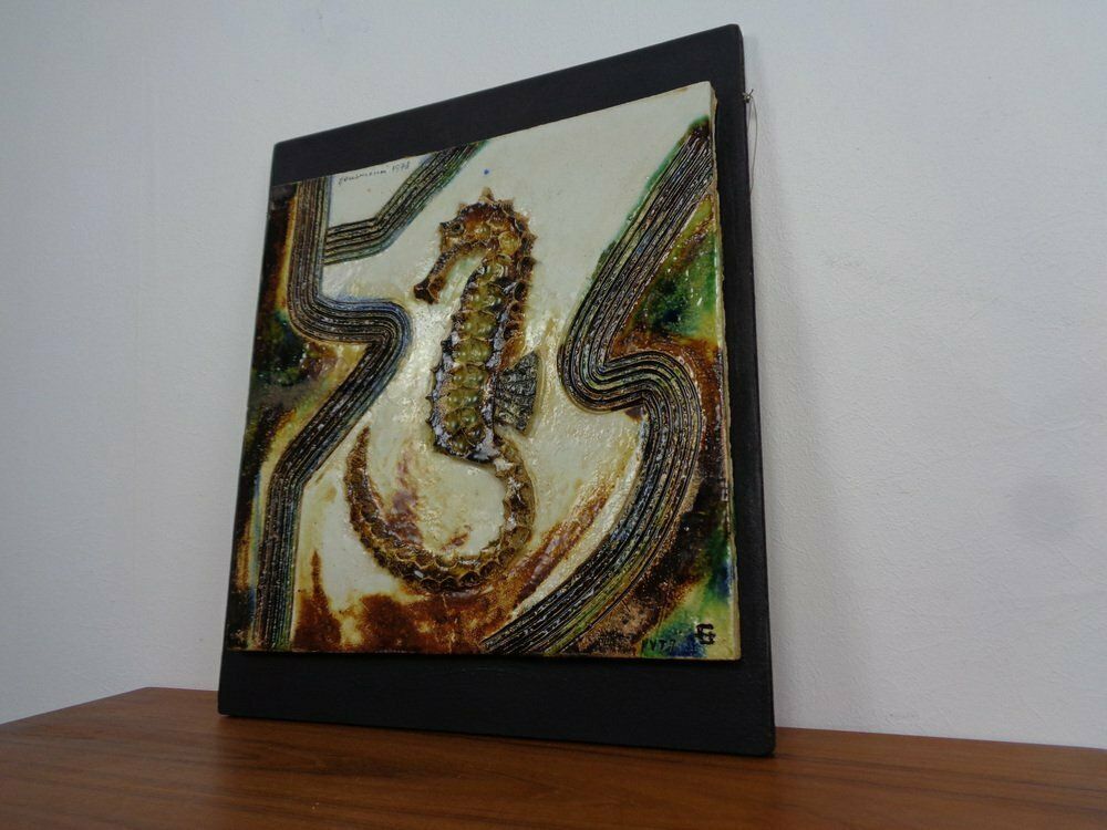 Large German Studio Ceramic Sea Horse Wall Plaque By Hausmann, 1978 photo vinterior