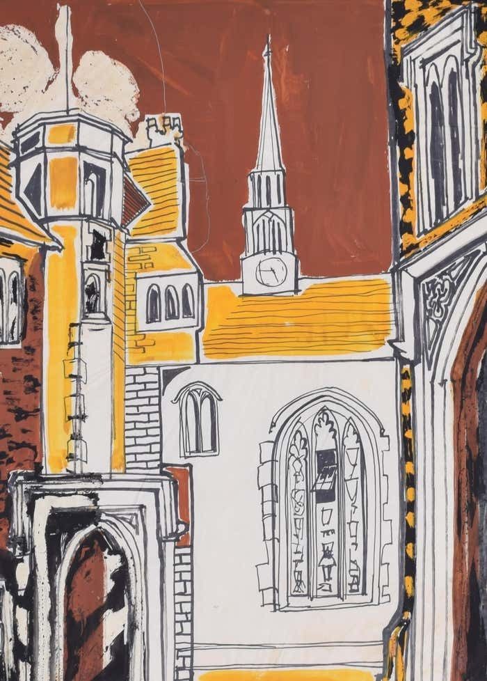 Magdalene College, Cambridge III Painting By Margaret Souttar 1960s photo for sale