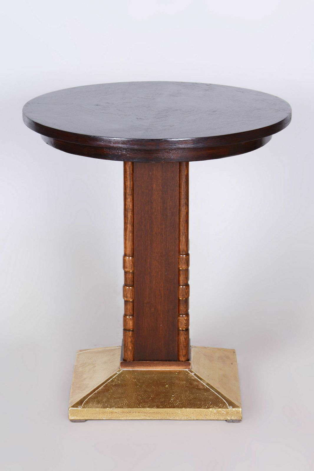 Restored Art Deco Small Table, Oak, Brass, Revived Polish, Czechia, 1920s photo furniture