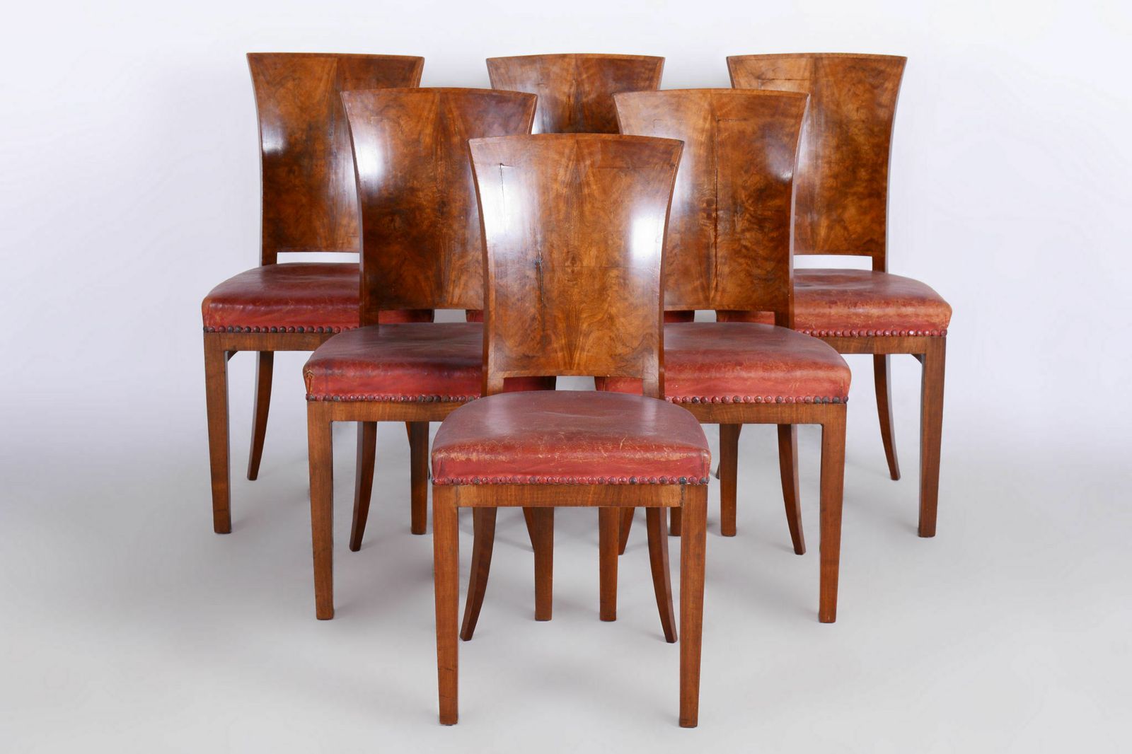 Six Art Deco Chairs, Walnut, Restored, Original Upholstery, France, 1920s