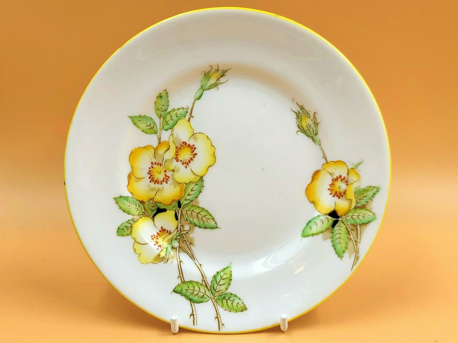 Royal Albert Crown China Art Deco Shape Wild Rose Yellow Trim Design Tea Trio. 794028. 9351. photo buy