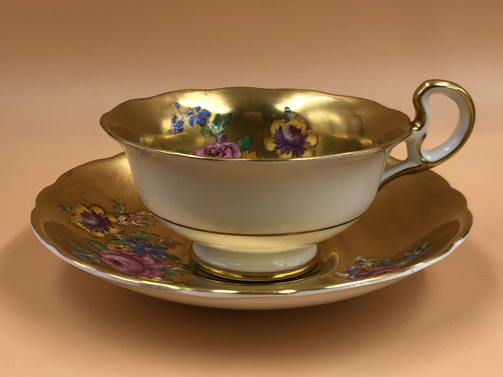 Antique Radfords Fenton China Gold / Gilded Floral Tea Cup And Saucer Duo. No. 8548. C1920. photo for sale