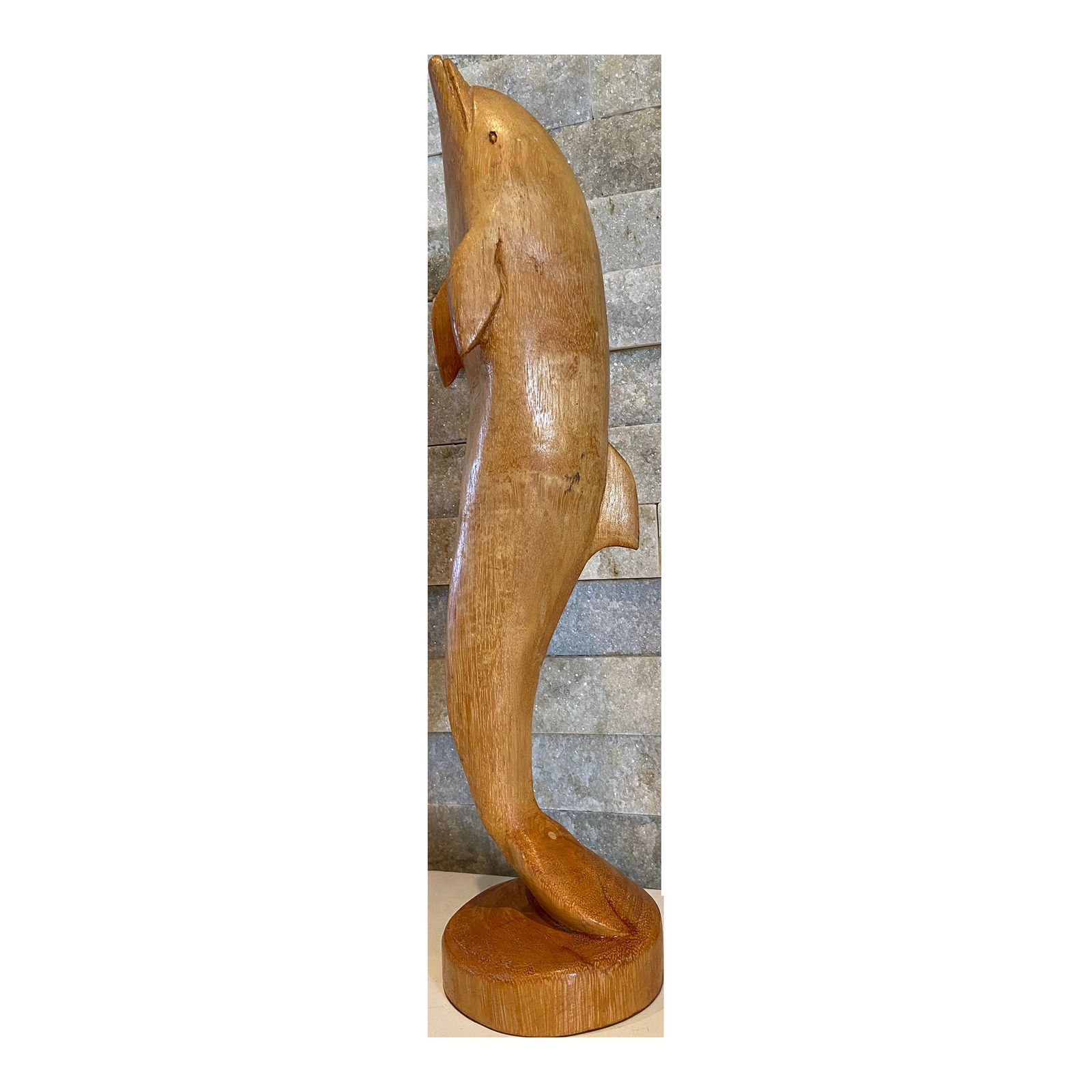 Vintage Large Golden Hardwood Hand Carved Dolphin Statue