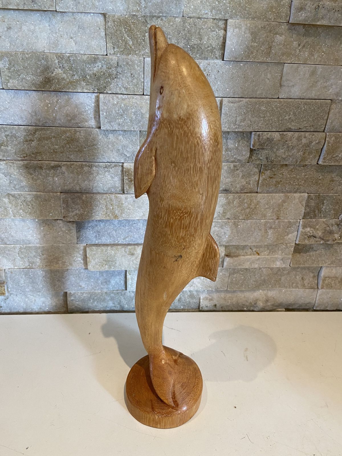 Vintage Large Golden Hardwood Hand Carved Dolphin Statue photo vinterior
