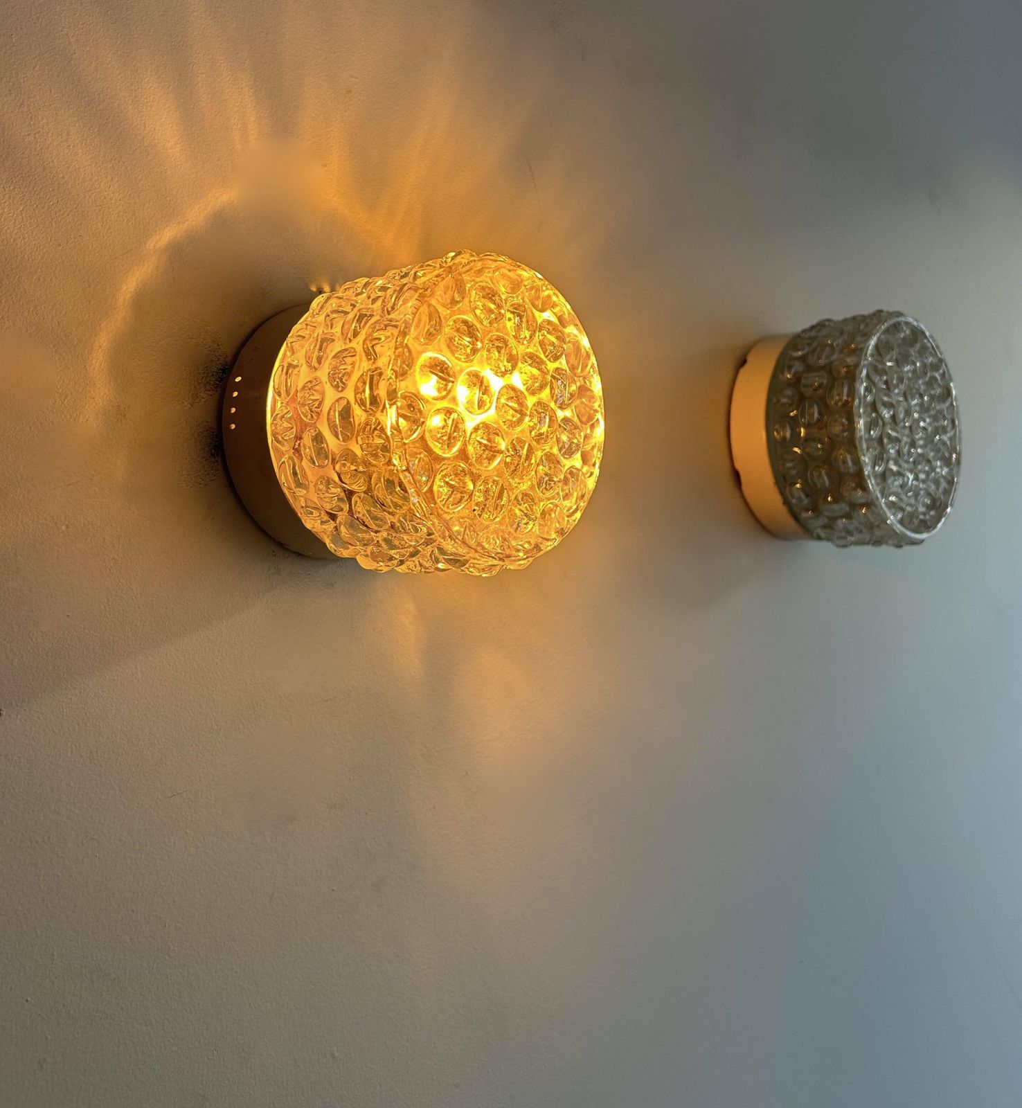 Pair Of Vintage Wall Lights, Pressed Molded Glass, France 1960s photo Lighting