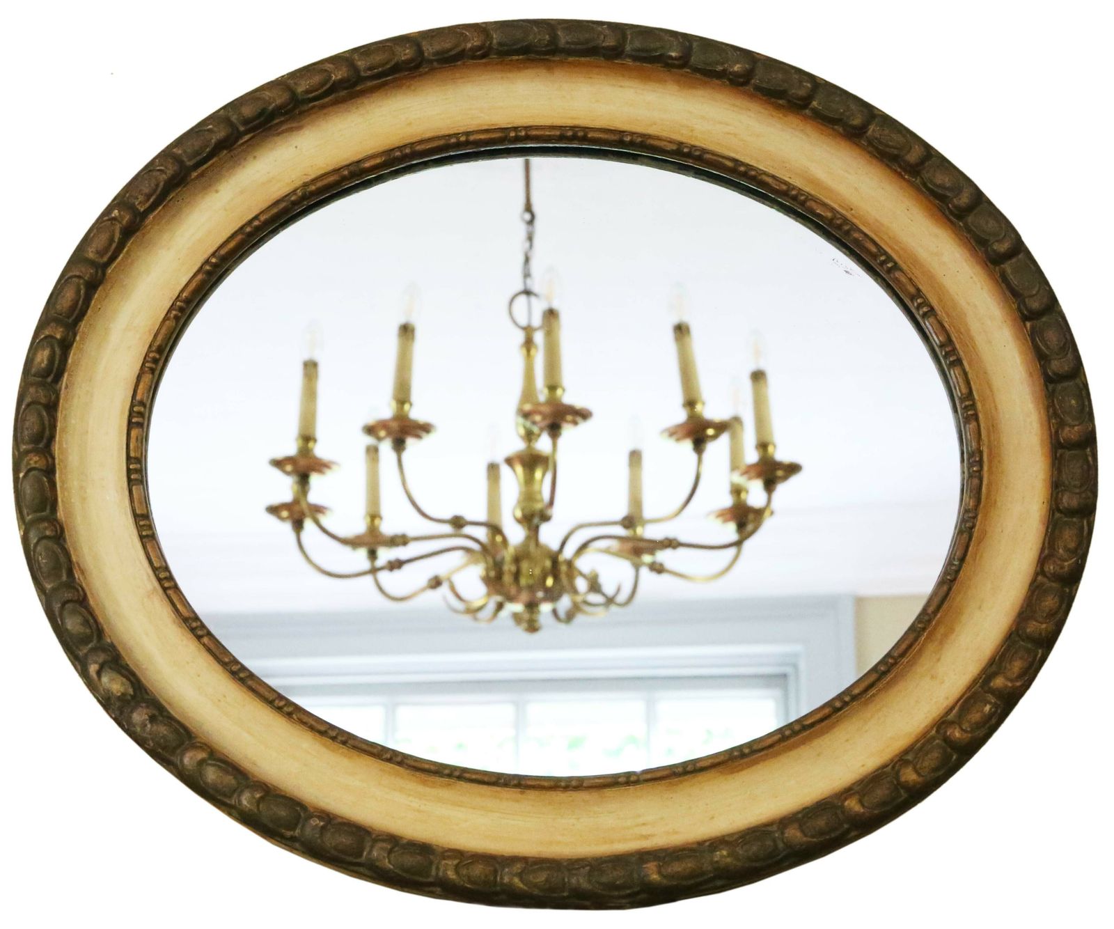 Antique Quality Oval Gilt And Cream Overmantle Wall Mirror 19th Century