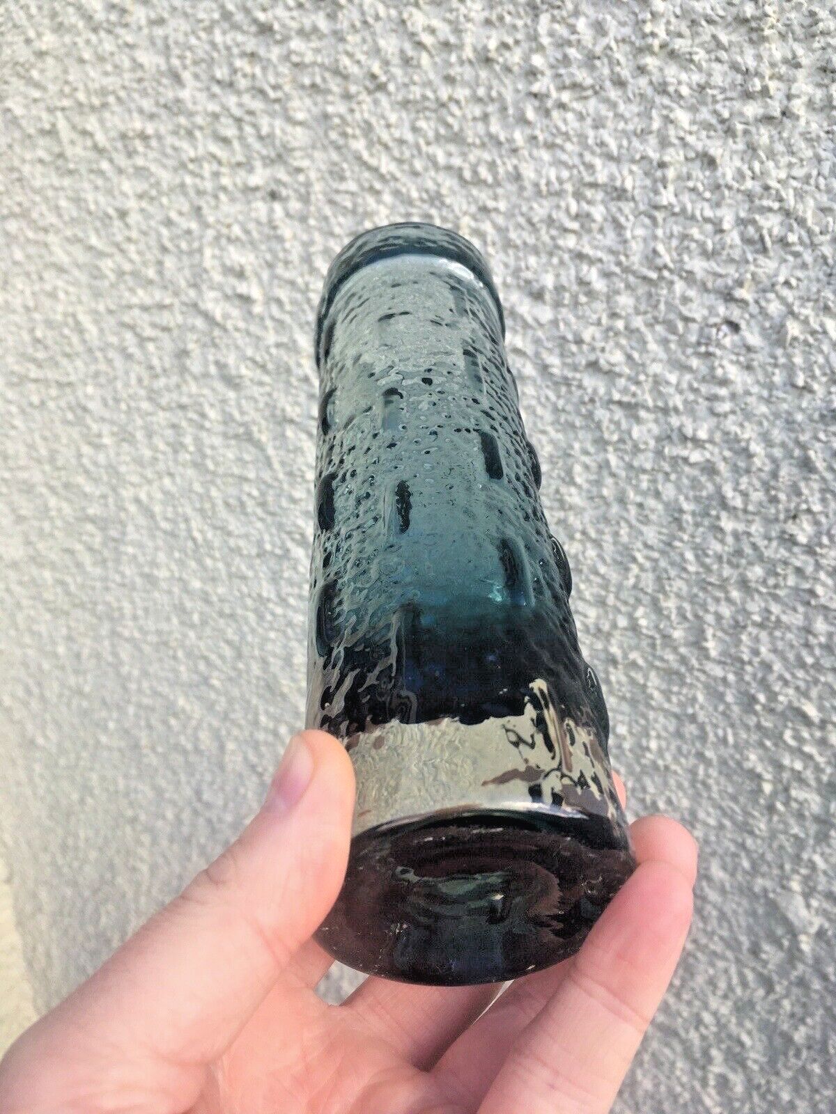 Mid Century Riihimaki Blue Grey Knobbly Textured Glass Vase 1461 Scandi Retro photo 65.0