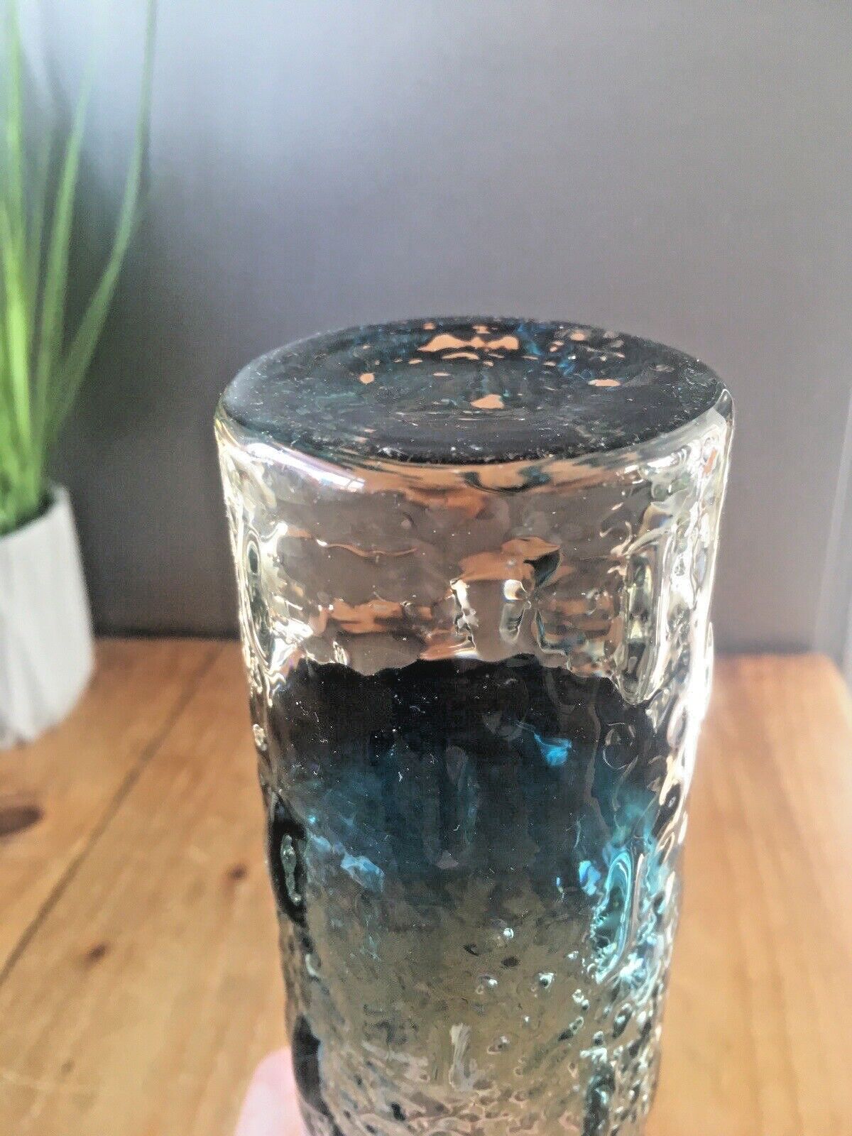 65.0 Mid Century Riihimaki Blue Grey Knobbly Textured Glass Vase 1461 Scandi Retro photo