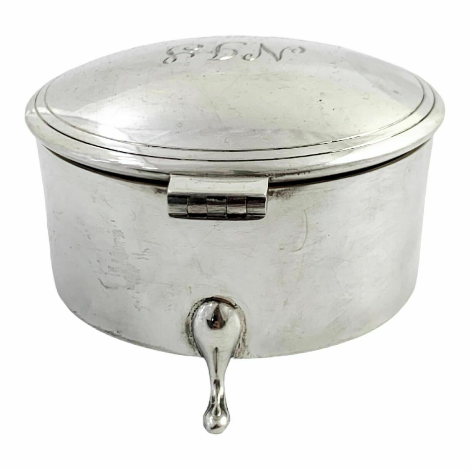 Large Vintage Sterling Silver Keepsake Trinket Toilet Box, Round Body, Hoof Feet photo 425.0