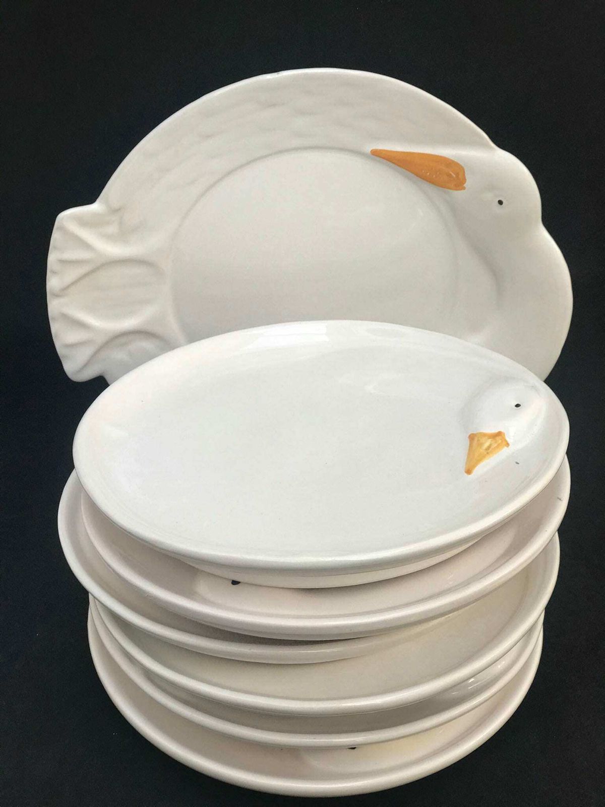 Foie Gras Borden Service Gans Eend Vormig Foie Gras Schaal Serveerschaal Kerstdiner Luxe Cadeau Familie Tafelgerei Frankrijk Vintage 1980