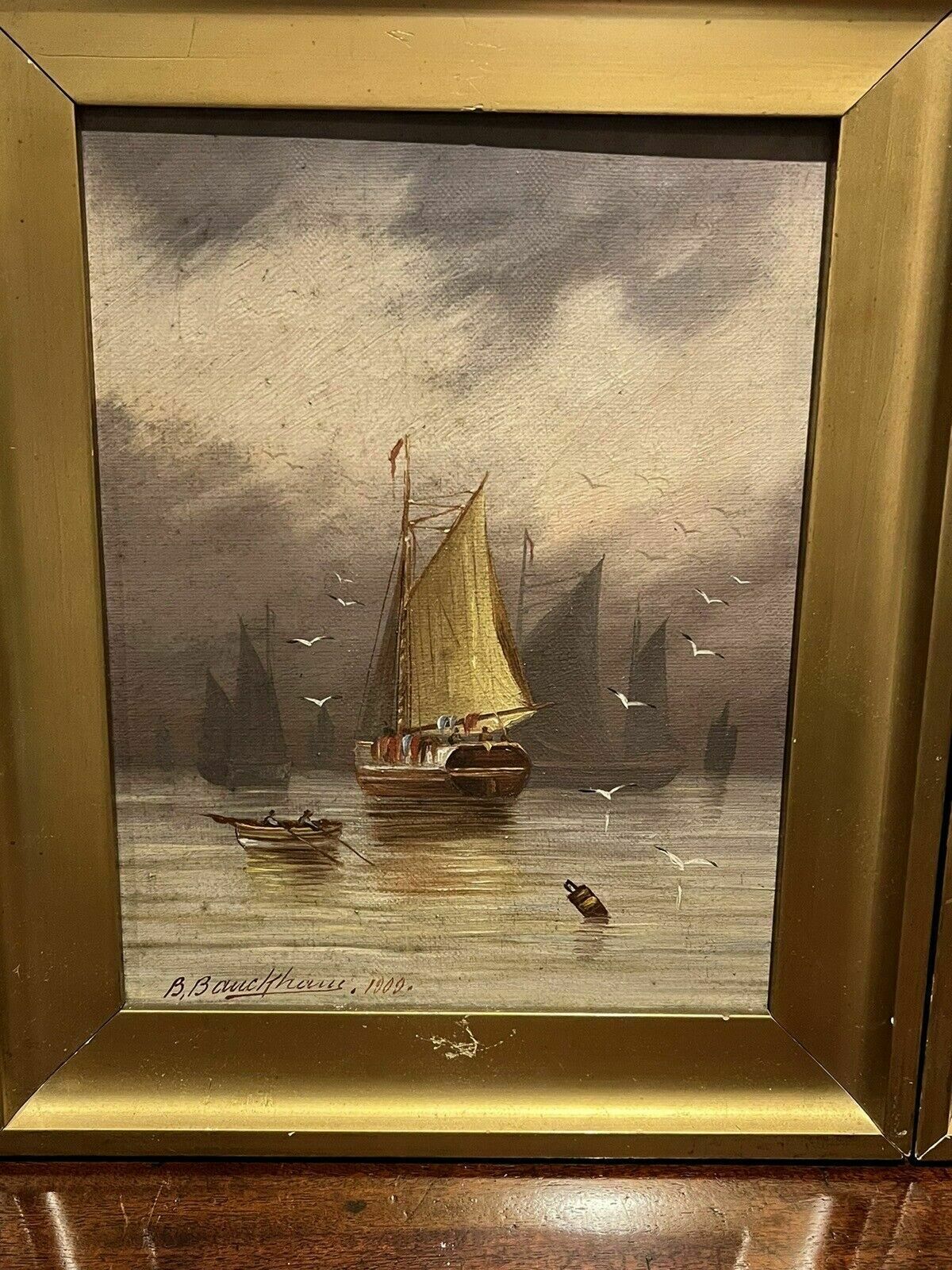 Pair Of Framed Maritime / Marine Oil Paintings, Signed And Dated 1909 photo Art