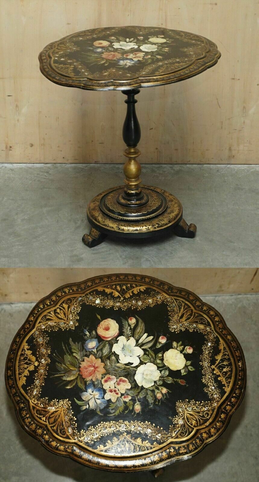 Exquisite Antique Regency 1810 Lacquered Mother Of Pearl Inlaid Tilt Op Table