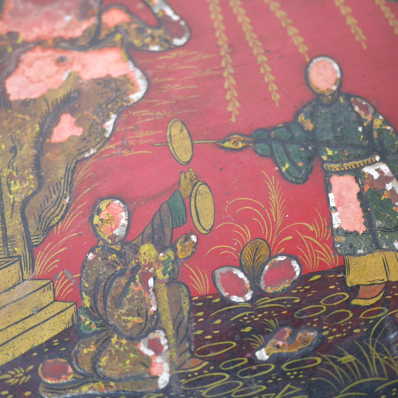 photo furniture Antique Wig Jewelry Red Wooden Box Chinoiserie