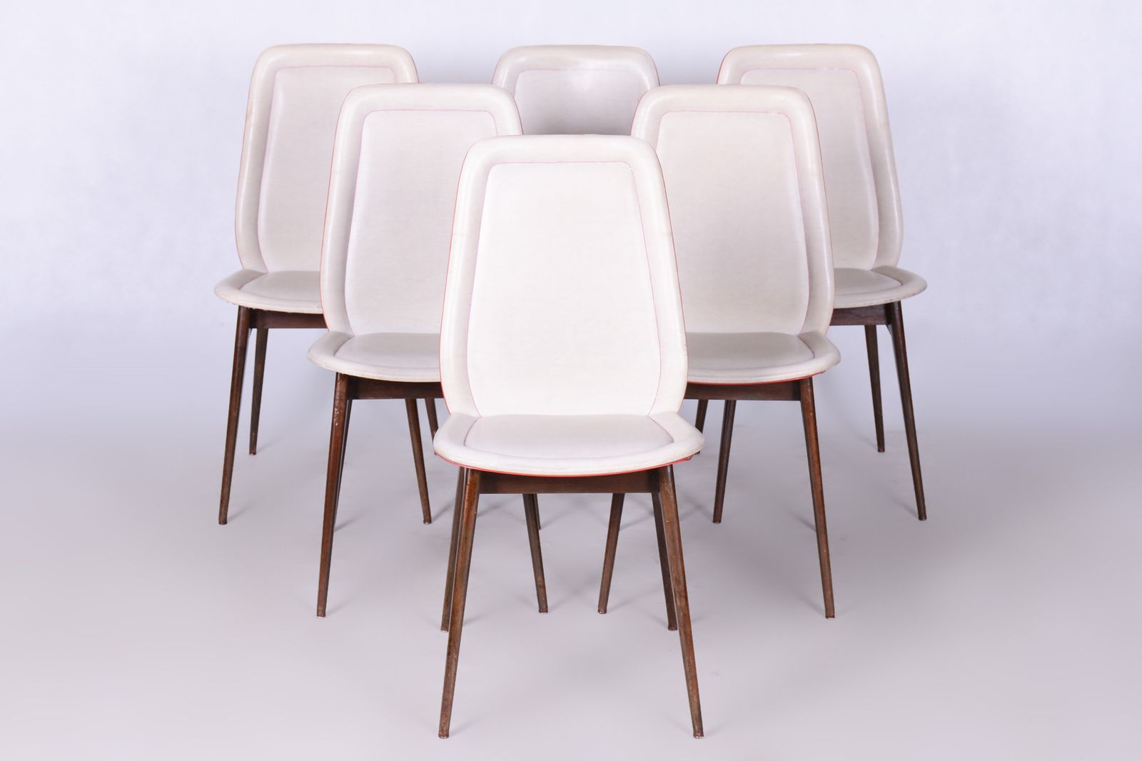 Six Original Art Deco Chairs, By Jules Leleu, Revived Polish, France, 1940s photo for sale