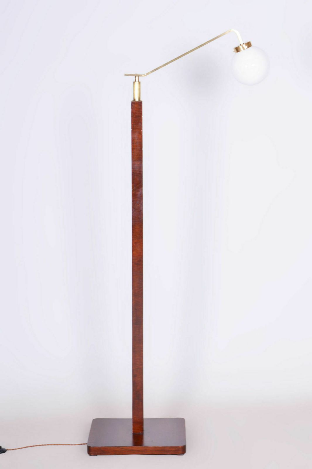 Restored Art Deco Floor Lamp, Walnut, Brass, New Electrification, Czech, 1930s
