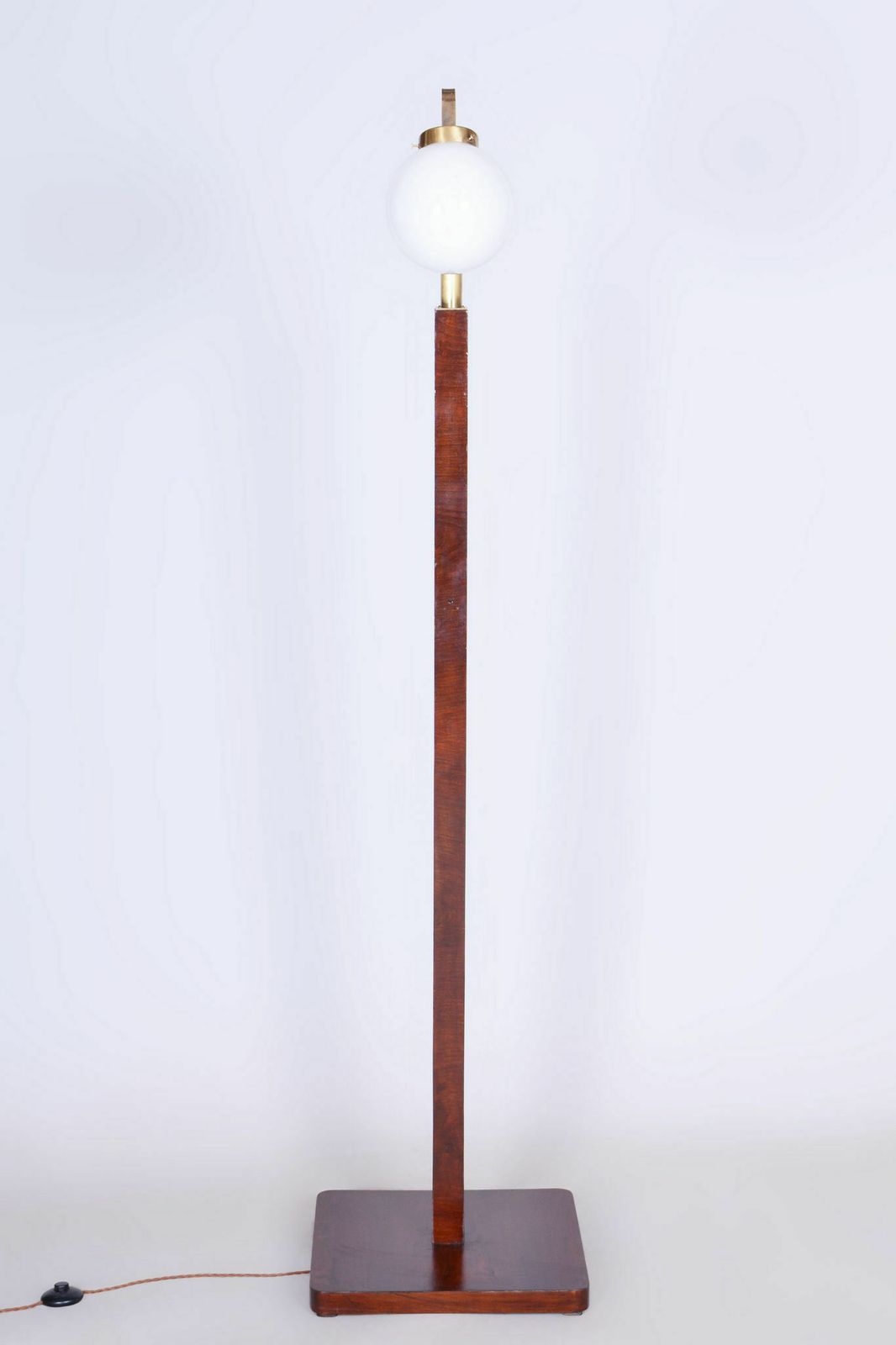 Restored Art Deco Floor Lamp, Walnut, Brass, New Electrification, Czech, 1930s photo buy