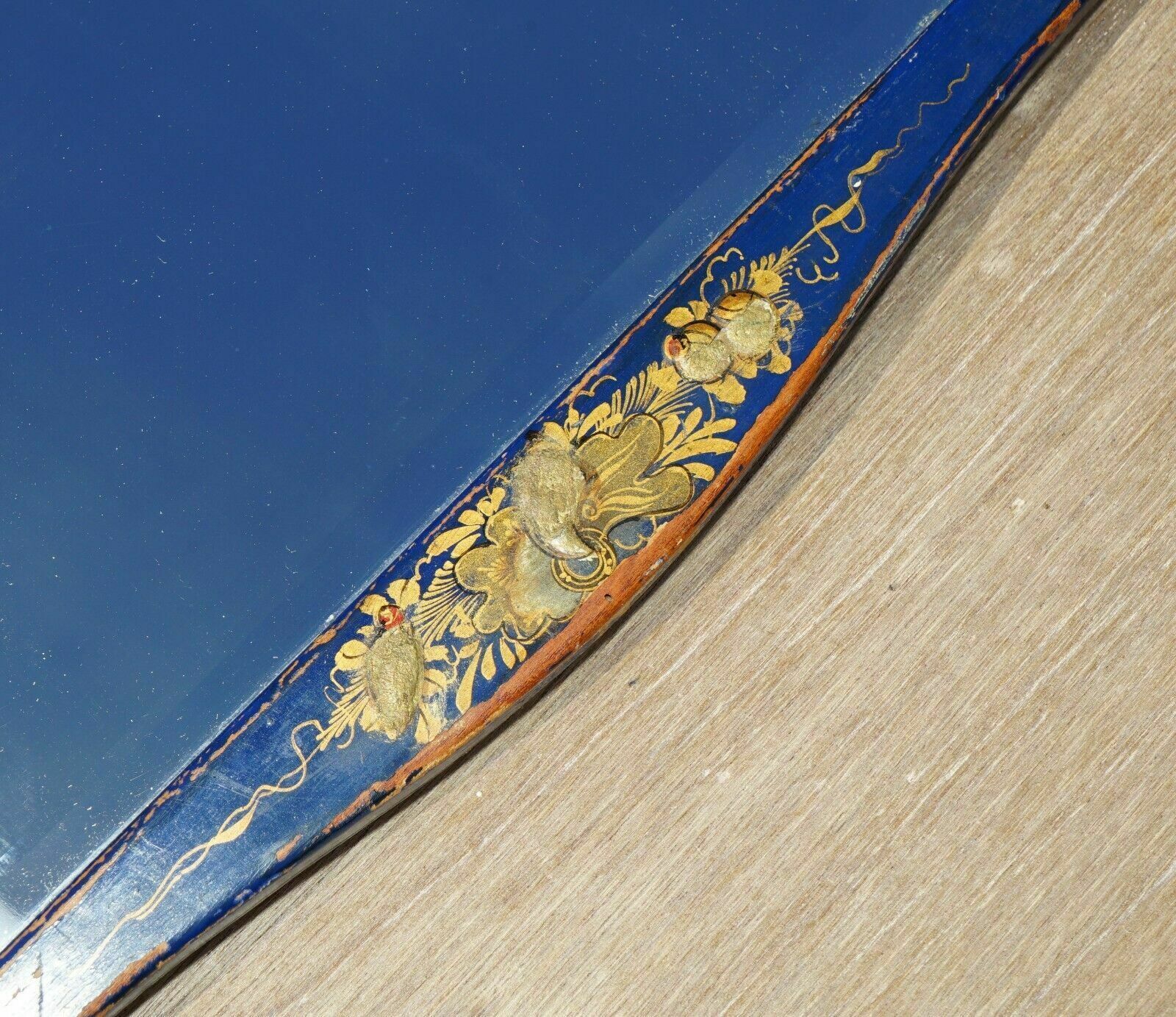 Lovely Antique Chinese Chinoiserie Blue Framed Mirror With Ornate Hand Paintings photo buy