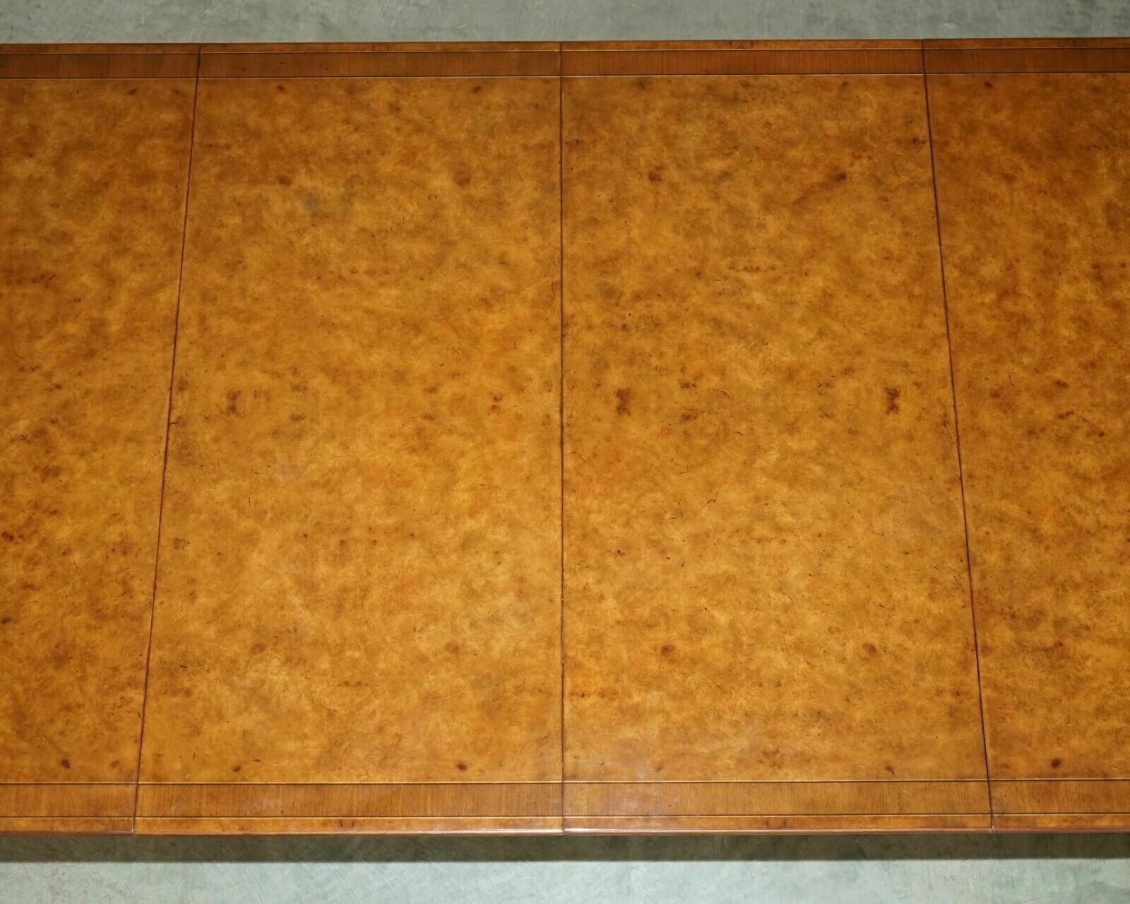 Exquisite Two Pedestal Burr Walnut Extending Dining Table & 10 Chairs Suite photo vinterior