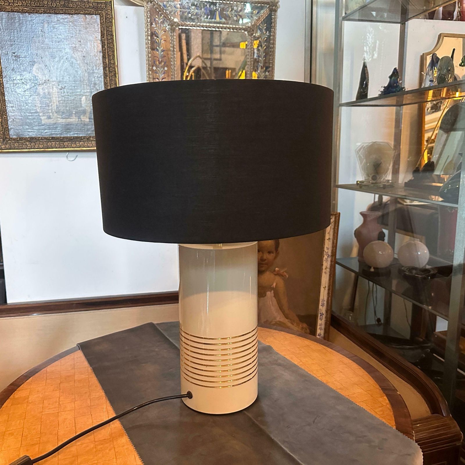1970s High Quality Mid Century Ivory And Gold Painted Metal Italian Table Lamp £712.41 photo for sale