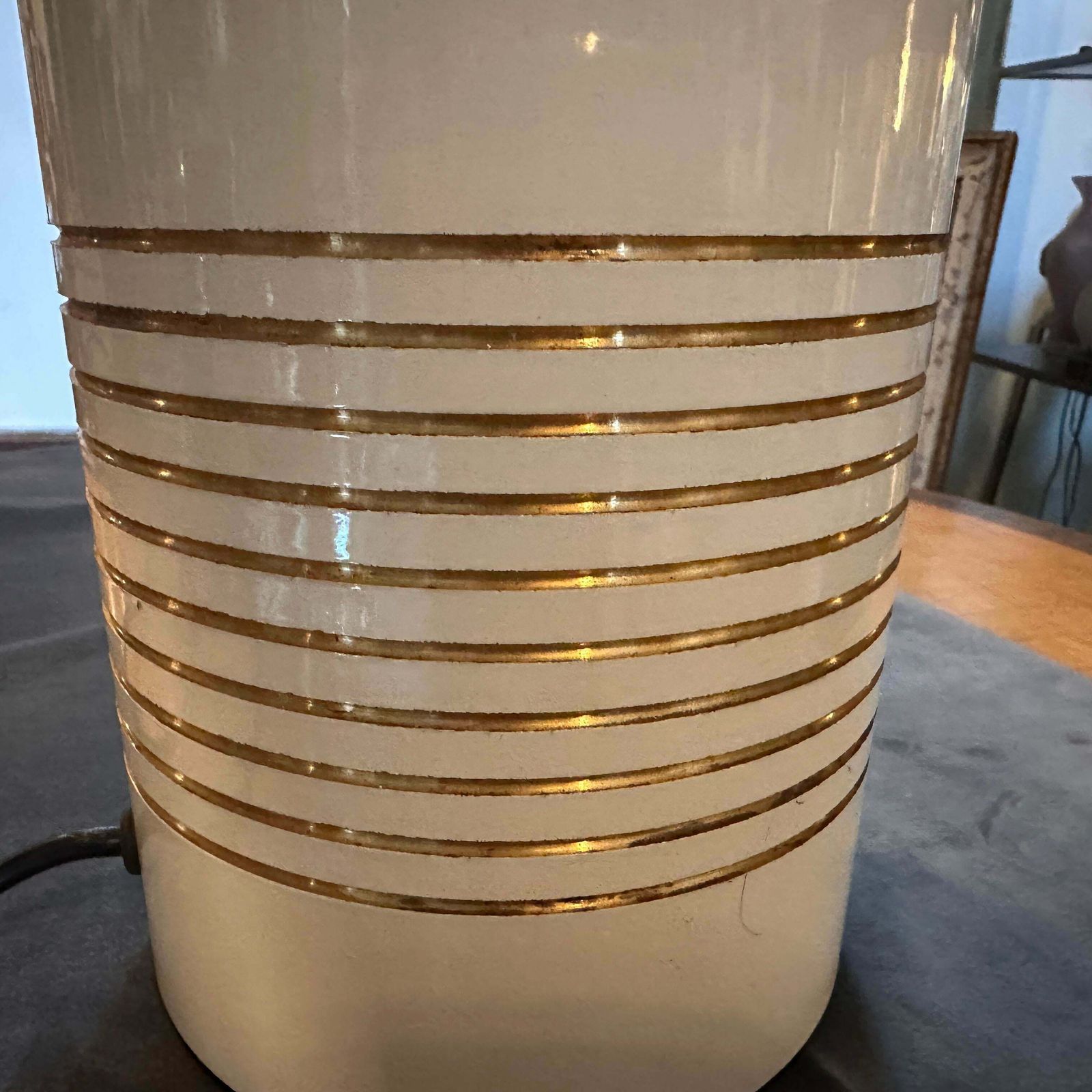 Lighting 1970s High Quality Mid Century Ivory And Gold Painted Metal Italian Table Lamp £712.41 photo