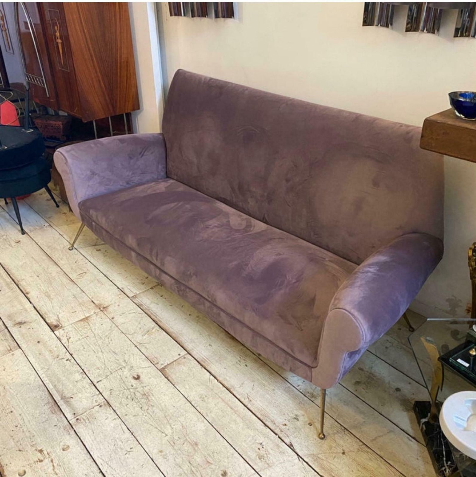 1950s Gigi Radice Style Mid Century Modern Wisteria Velvet Italian Sofa photo for sale