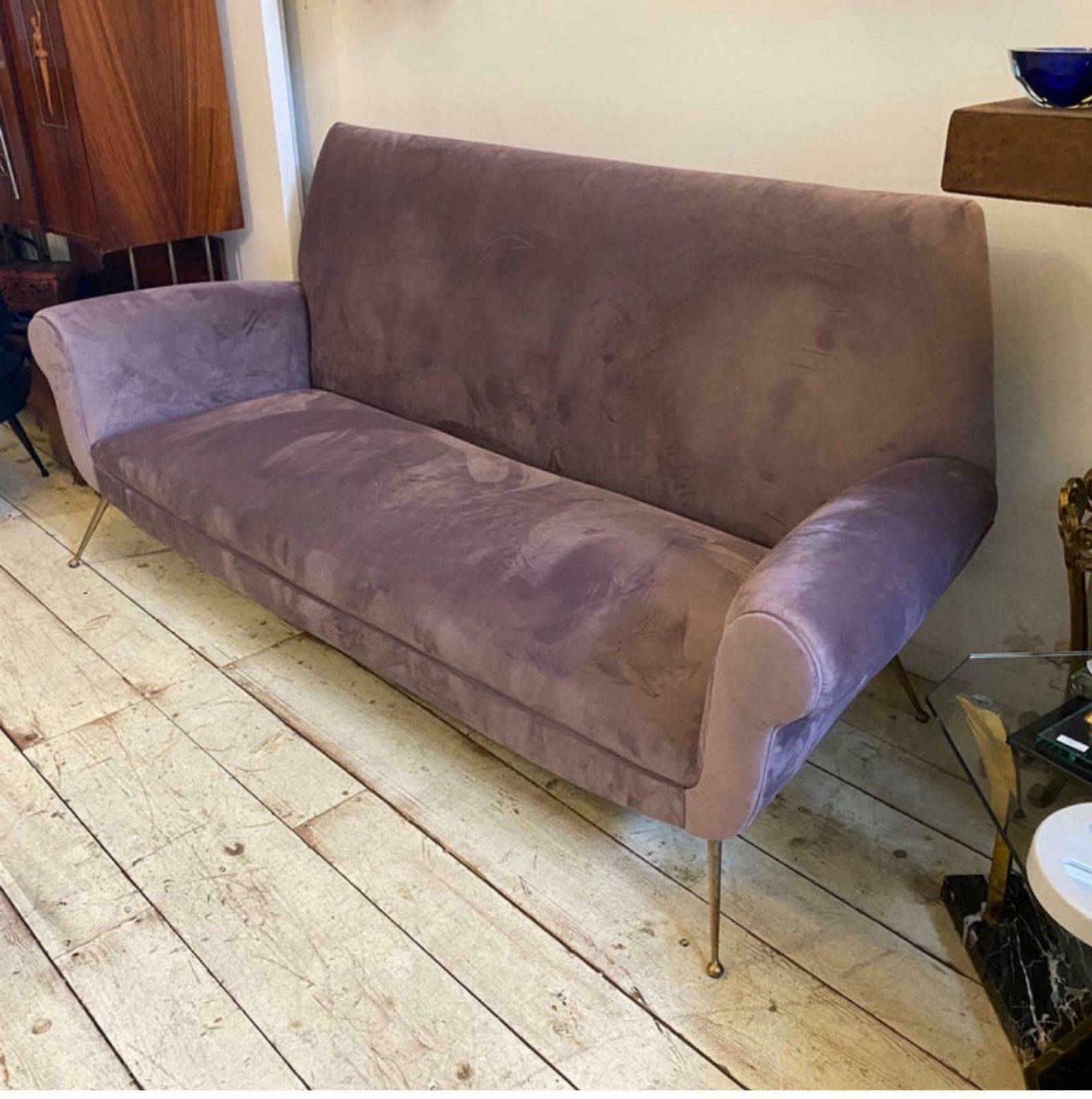 photo furniture 1950s Gigi Radice Style Mid Century Modern Wisteria Velvet Italian Sofa