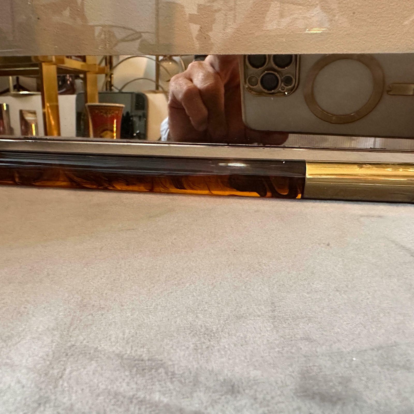 photo for sale 1970s Mid Century Modern Brass Lucite And Smoked Glass Italian Tray