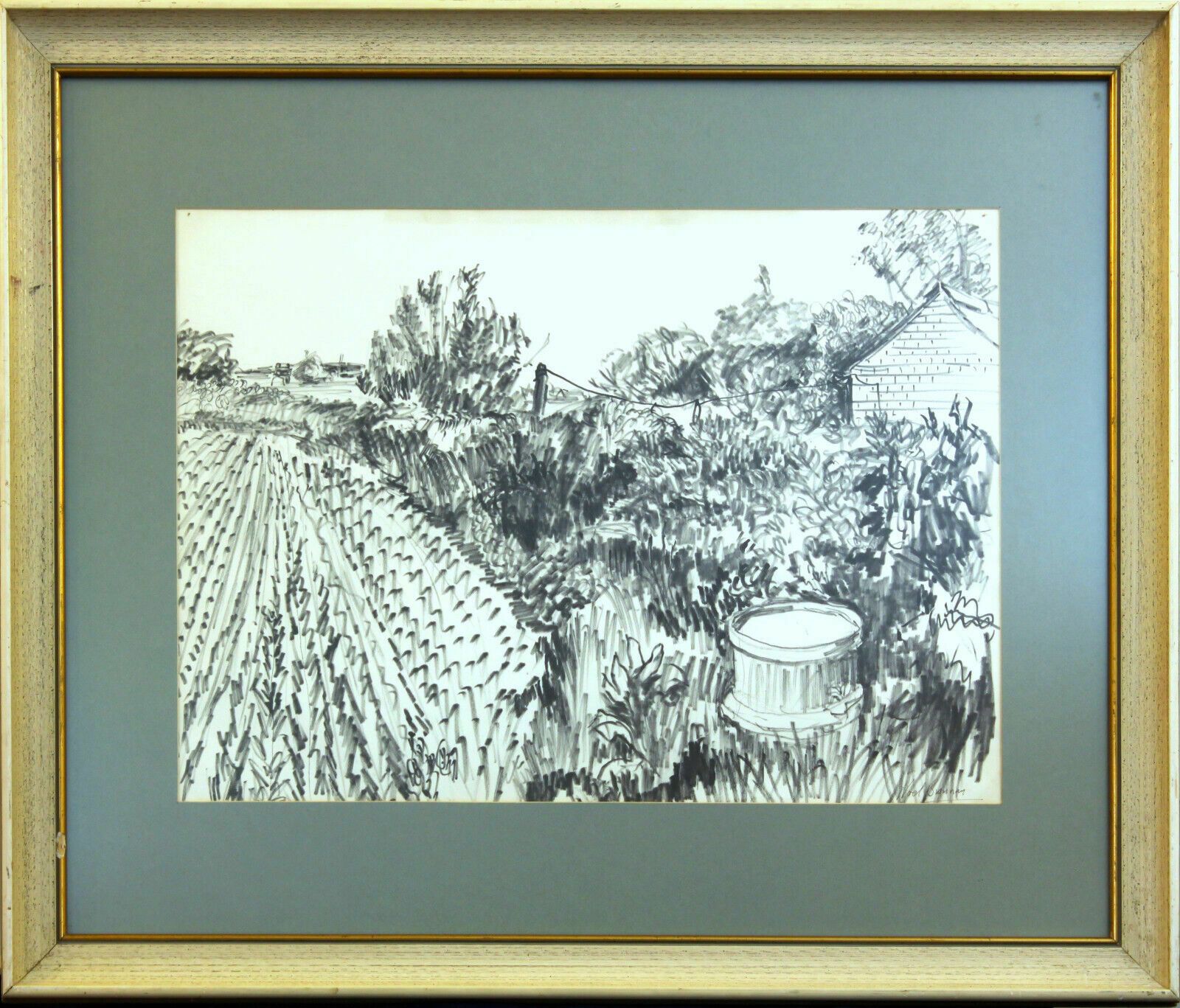Ink And Pencil By Noel Brannan. Fenland Scene At Wisbeach St Mary.
