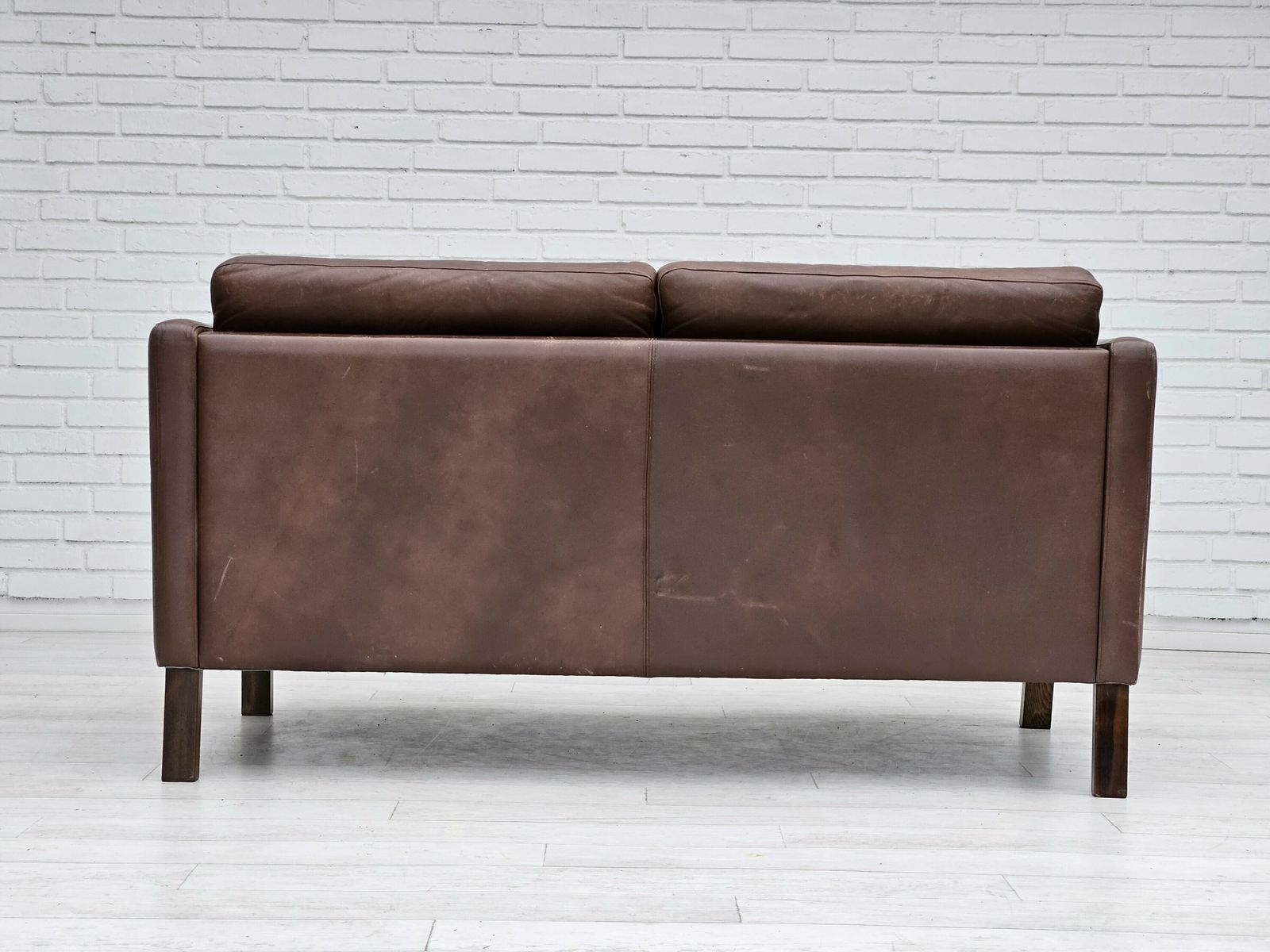 1970s, Danish 2 Seater Classic Sofa, Original Brown Leather. photo vintage