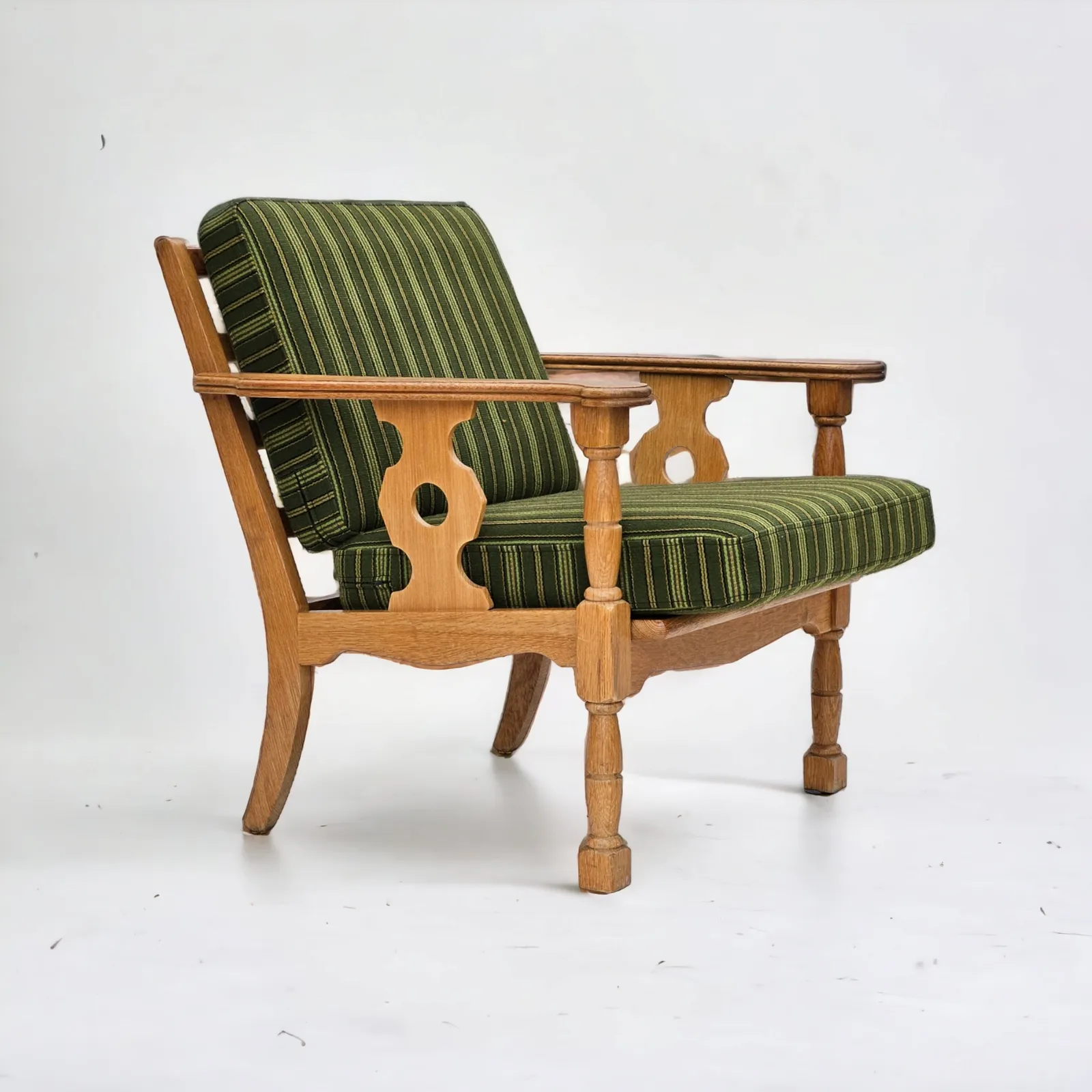 1970s, Danish Design, Oak Wood Armchair In Furniture Wool, Original Condition.
