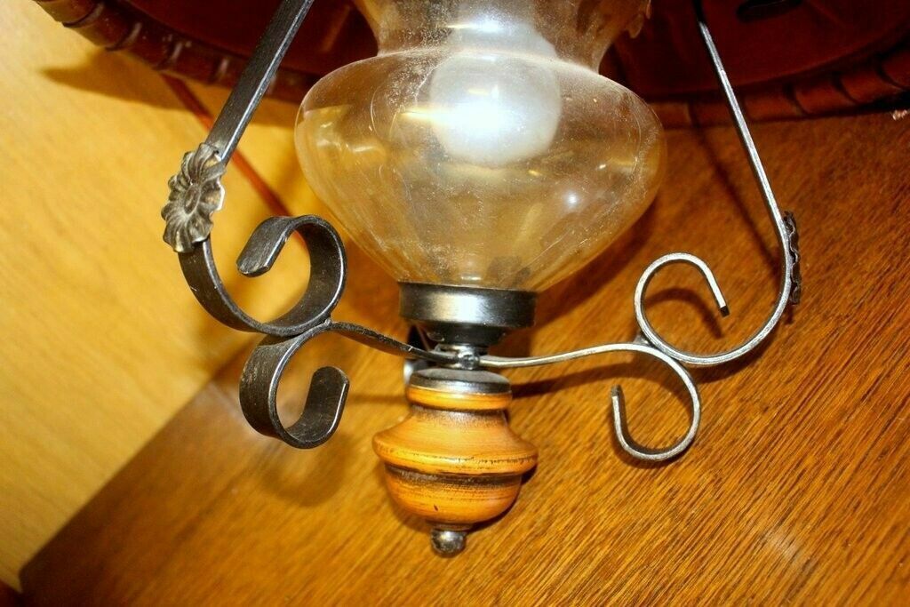 Italian Copper & Cast Iron Pendant Ceiling Lamp 1 Light Chandelier 70 H X 40 W photo for sale