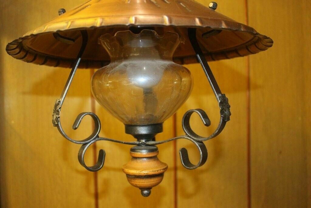 225.0 Italian Copper & Cast Iron Pendant Ceiling Lamp 1 Light Chandelier 70 H X 40 W photo