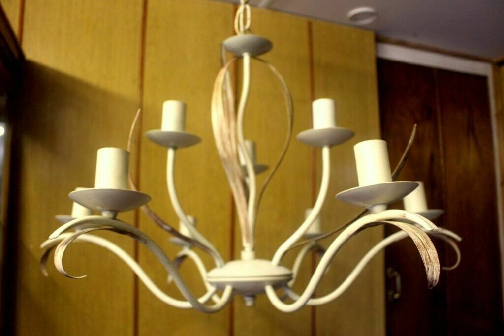 Italian Vtg Metal Tole Were Bouquet Flowers Chandelier Lamp 8 Lights 70 X 64 Cm photo vinterior